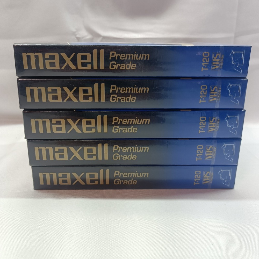 Lot Of 5 Maxell T-120 Blank VHS VCR Premium Grade Video Tapes 6 Hrs NEW Sealed